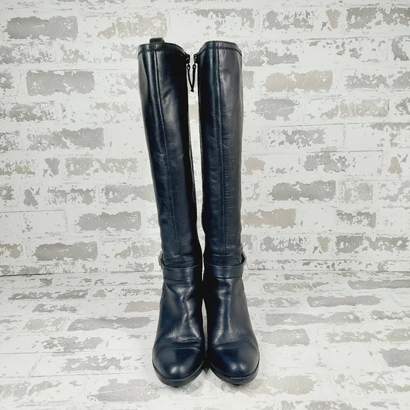 Franco Sarto Alexa Black Leather Zip Up Block Heel Tall Knee High Boots … - Picture 11 of 14
